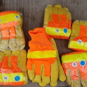 Insulated  reflective leather work gloves.